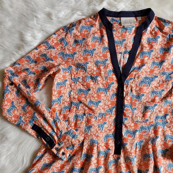 Anthro Vanessa Virginia Honore Tiger Print Top XS - Picture 6 of 14